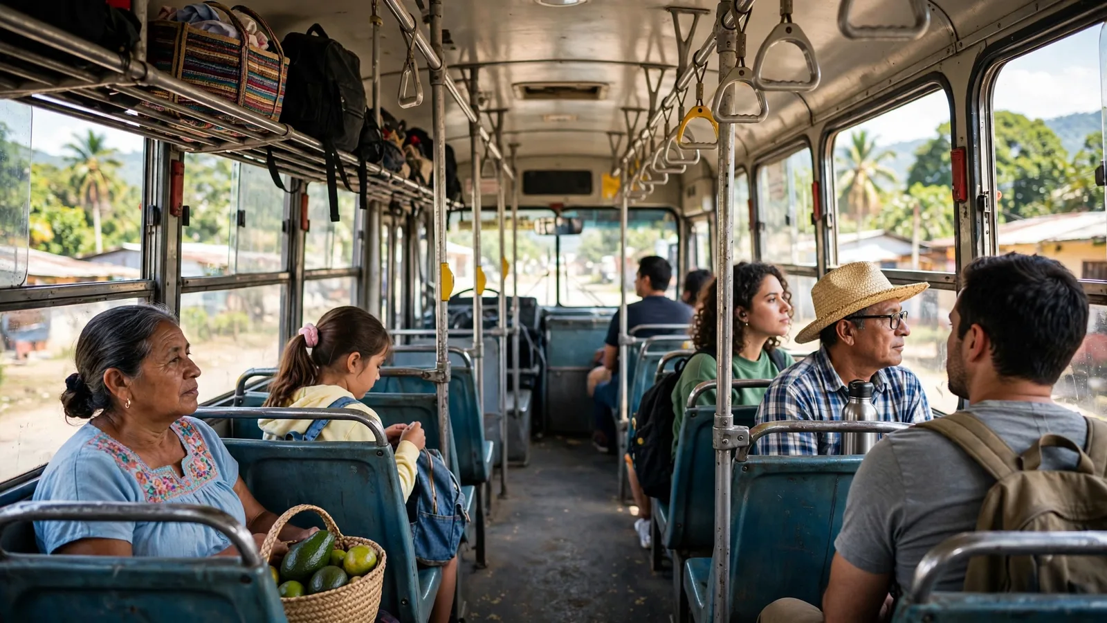 Pasajeros sentados dentro de un bus urbano en Tegucigalpa
