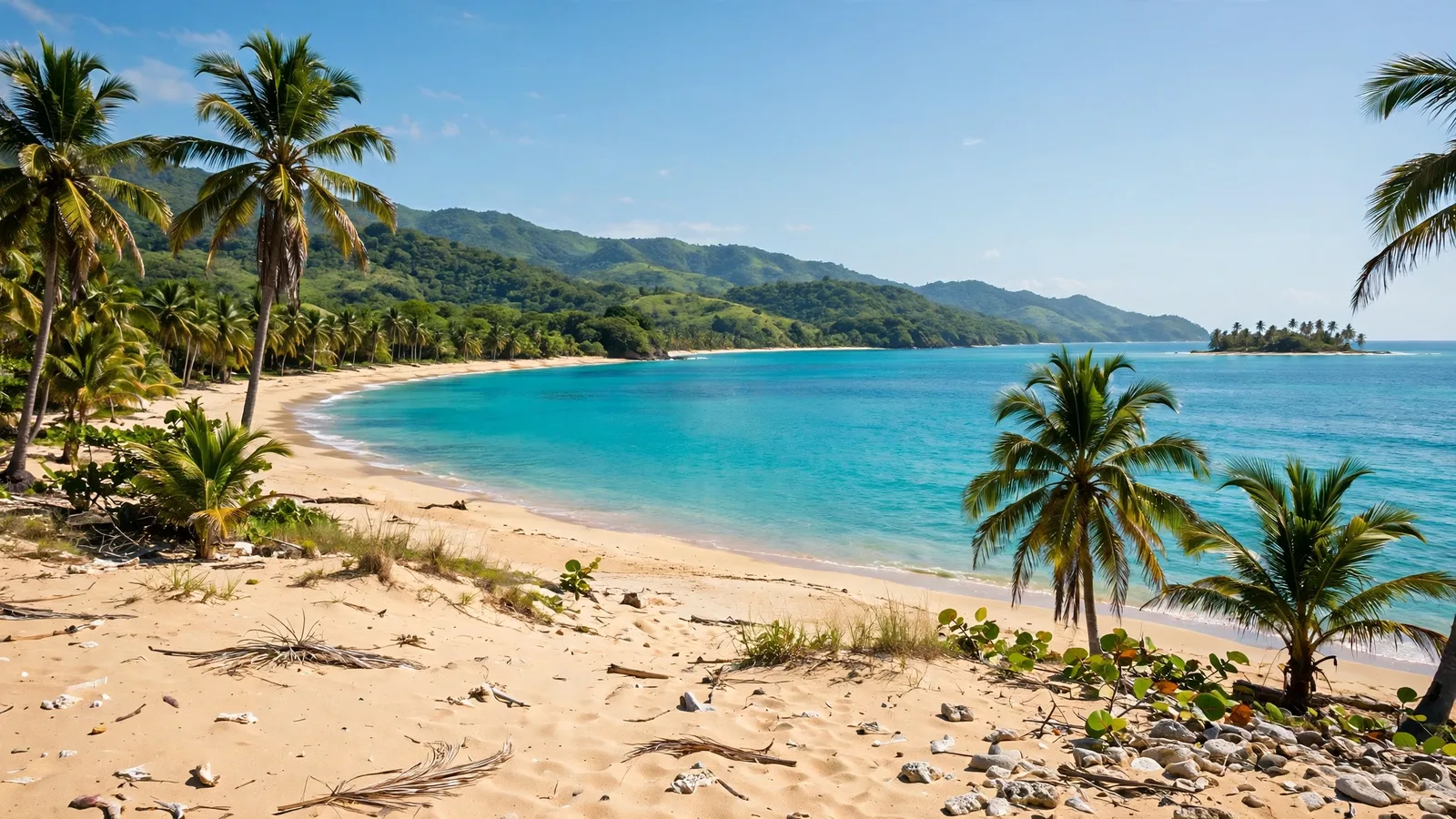 Playa de la costa norte de Honduras en un día plenamente soleado