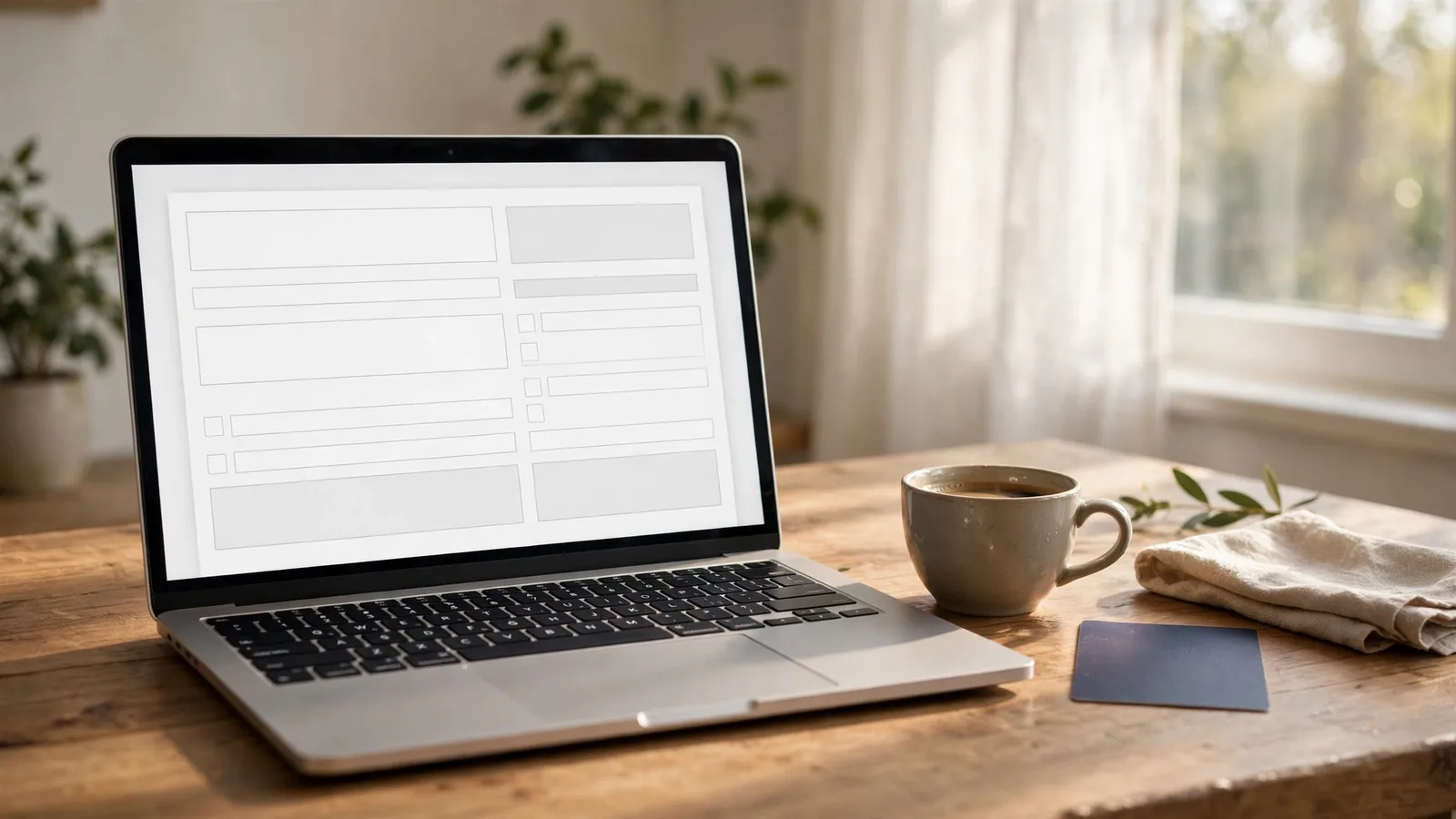 Laptop con un formulario en línea junto a una taza de café