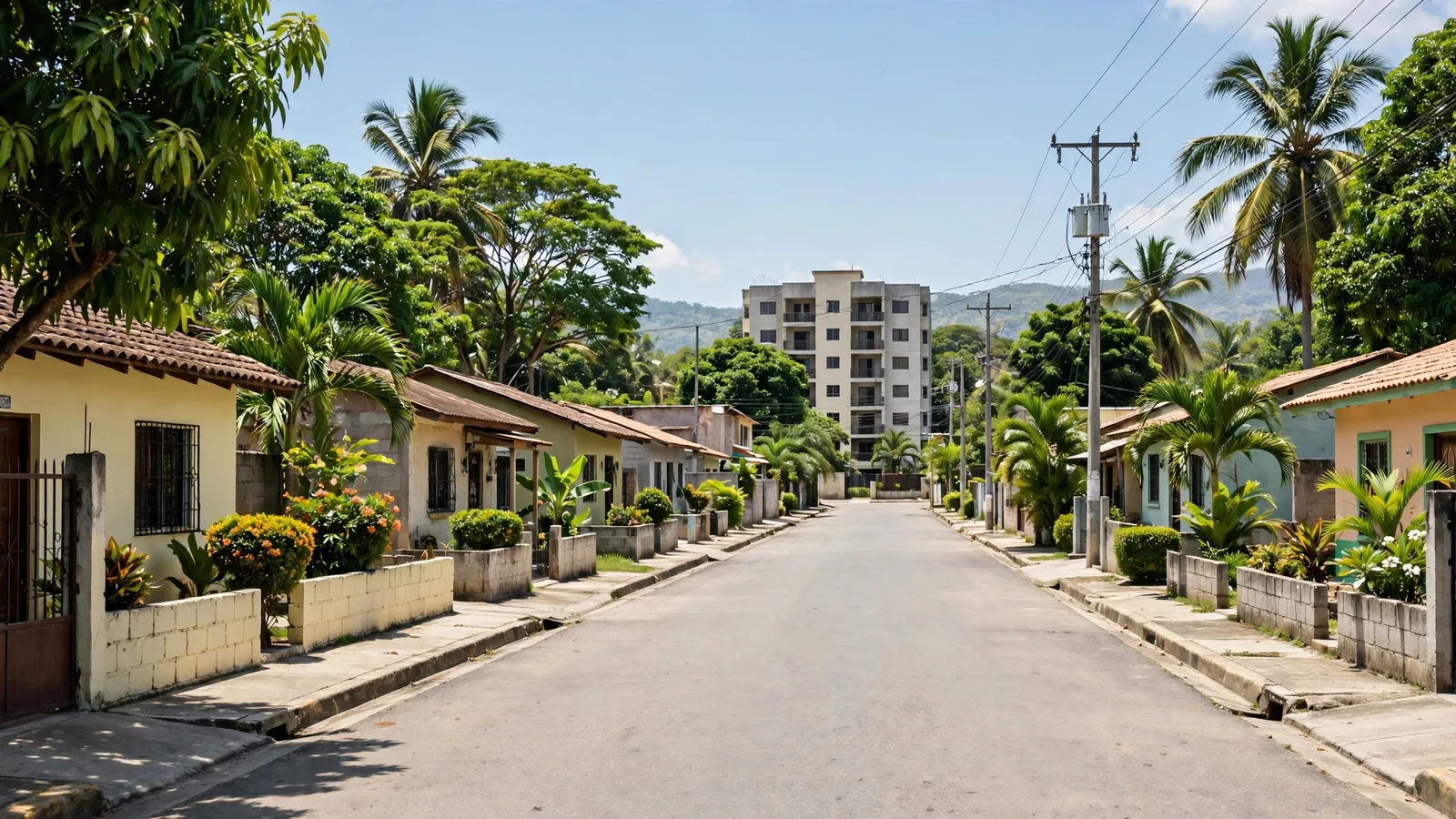 Calle residencial tranquila con casas en San Pedro Sula